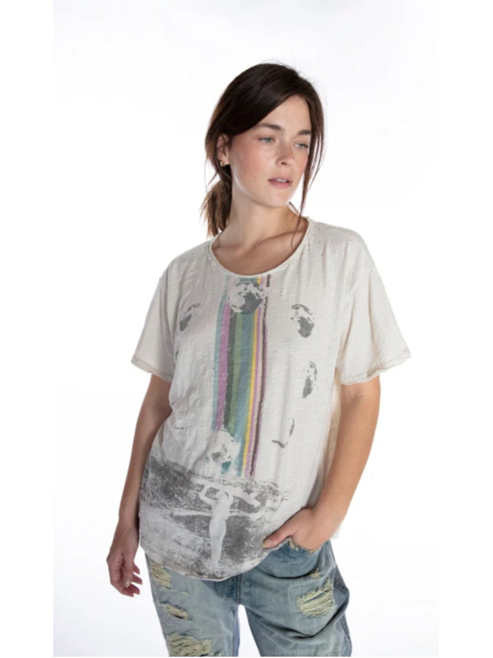 Magnolia Pearl Cotton Jersey Rainbow Surfer Boyfriend Cut T Shirt OS